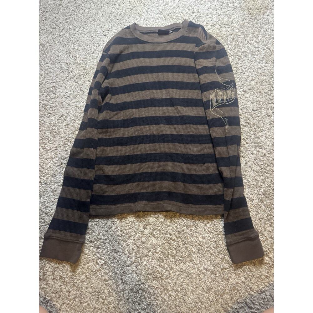 Vans Striped Waffle Thermal Long Sleeve Shirt Brown Black Women’s large - Picture 2 of 9